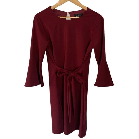 Lulus Last Love Song Burgundy Tie Waist Dress Medium - Picture 9 of 9
